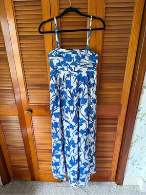 NWT Anthropologie Cobalt Vining Orchards Blue & White Jumpsuit Sz Small